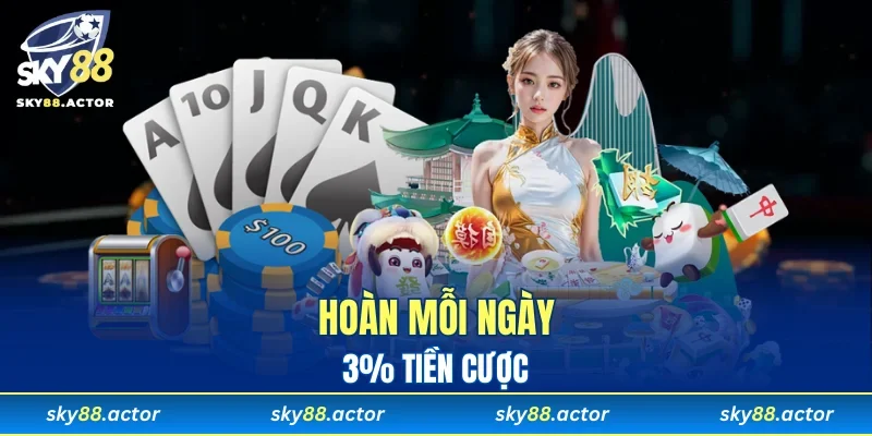 Nhận ngay 3% khuyến mãi SKY88 hoàn tiền thu thêm lời về tài khoản